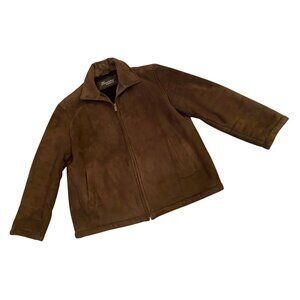 Dockers Premium Brown Faux Sude & Fur Lined Jacket Zip Closure & Pockets XL